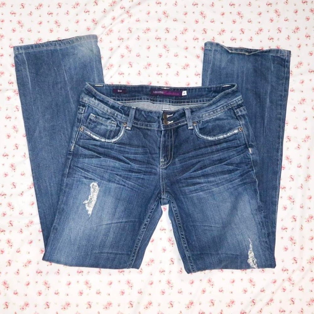 Vigoss Collection Dark Wash‎ Distressed Bootcut Jeans